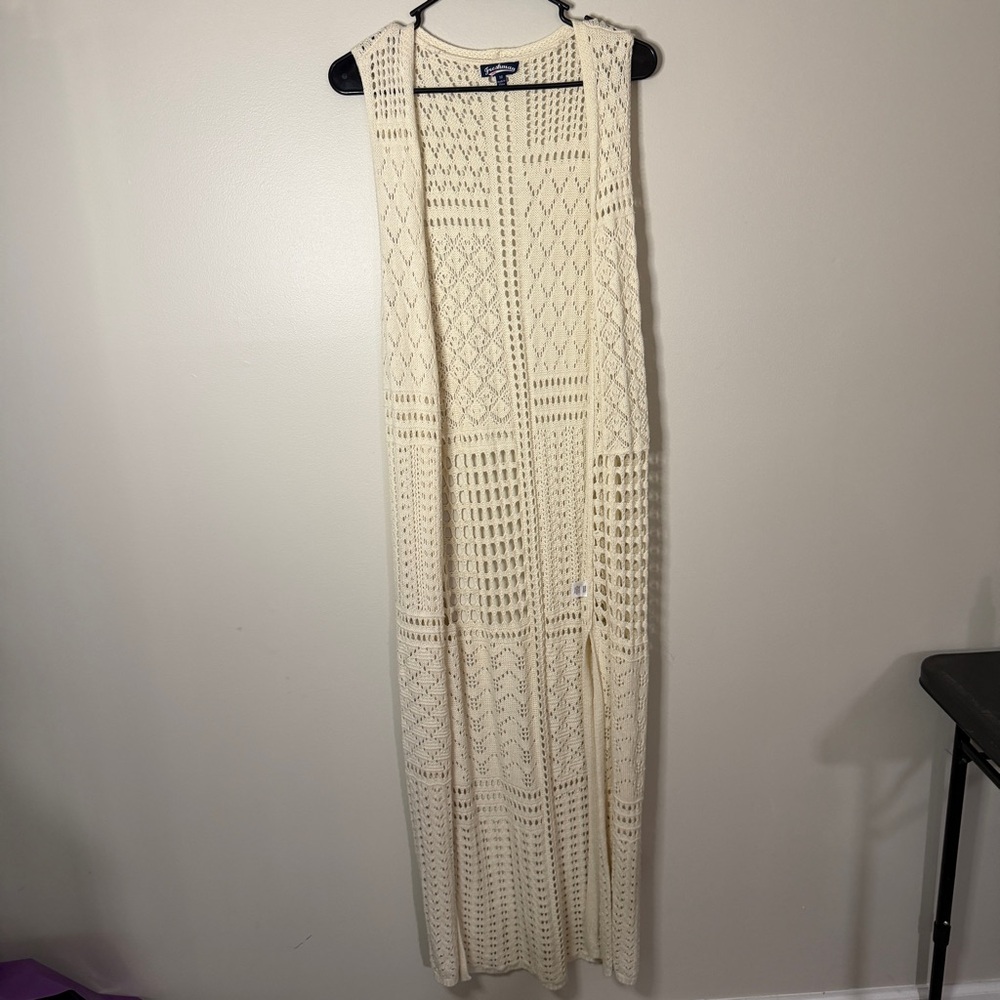 freshman 1996 vintage retro crochet vest cardigan cream sz medium women festival